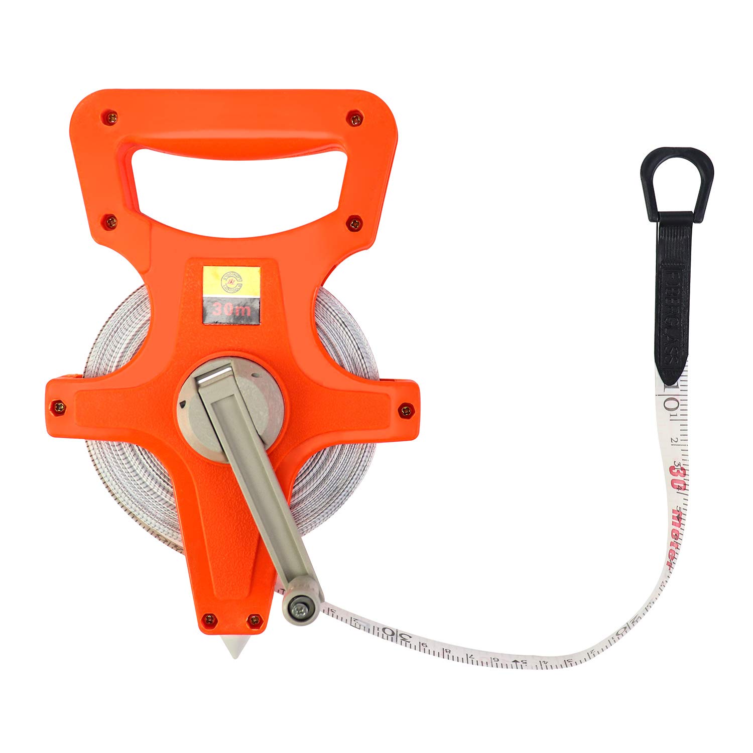 Photo 1 of QWORK 1/2" x 100' Fiberglass Tape Measure, Engineer's Open Reel Dual Sided Measure, Orange