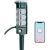 HBN Outdoor Smart Plug Waterproof with 6 Outlets,WiFi Power Stake Timer 6Ft Cord,Outdoor Outlet Timer for Halloween/Christmas