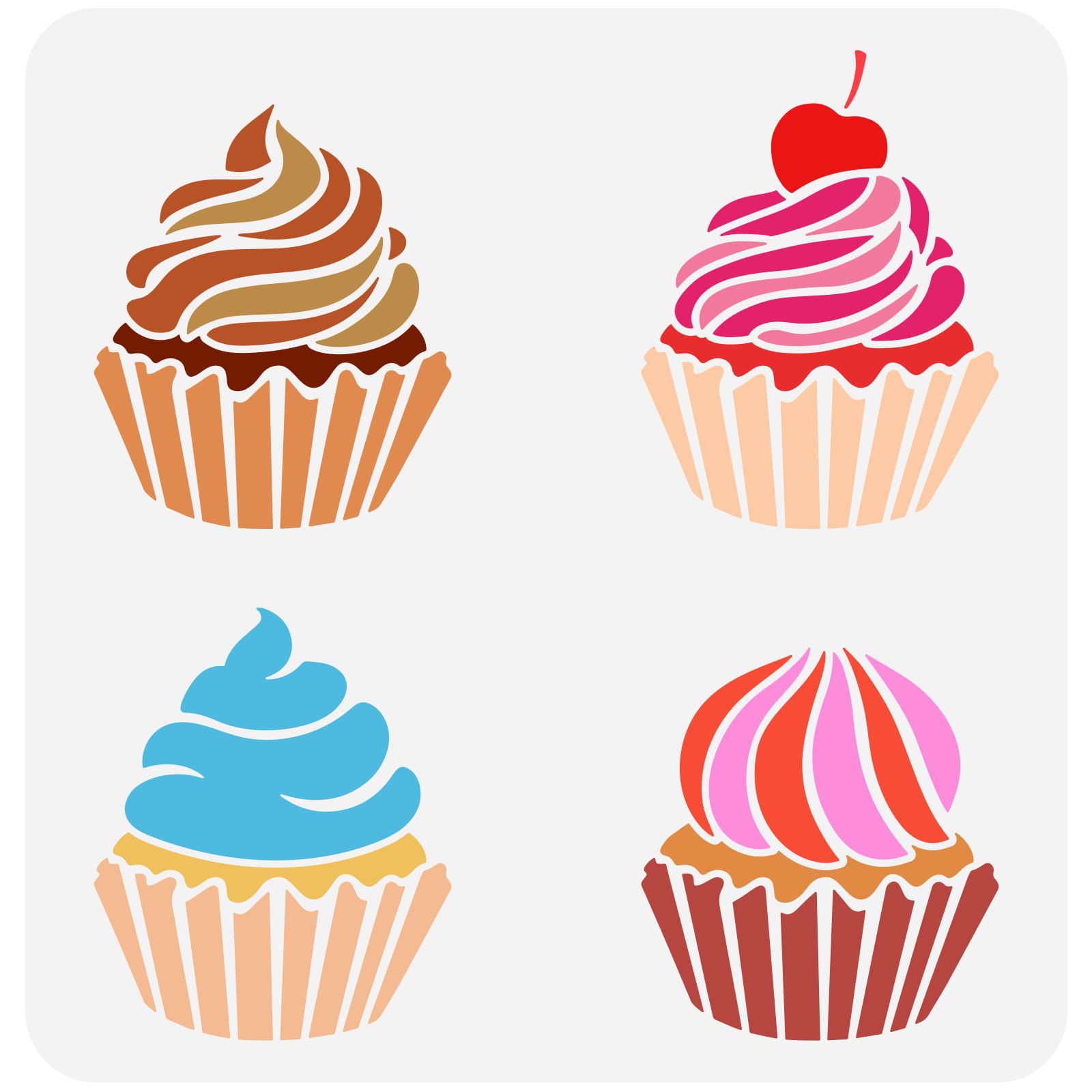 FINGERINSPIRE Cupcake Stencil for Painting 30x30cm PET Hollow Out DIY Cupcake Home Decor Cream Cherry Drawing Stencil Reusable Cake Art Craft Stencils for Wall Cabinet Canvas Bag Paper Decor