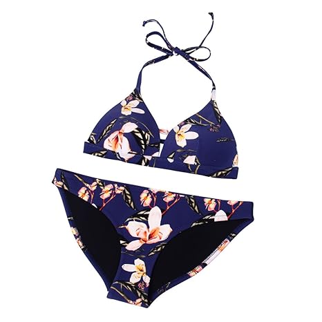 HONGYISWIN Damen Blumen Sommer Neopren Bademode Beachwear Neckholder Halter Gepolsterte Badeanzug Bikini-Set