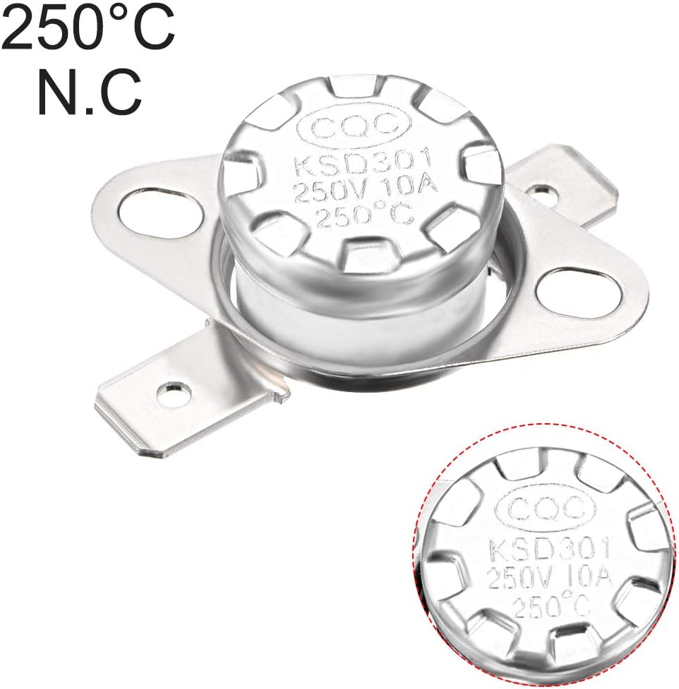 sourcing map KSD301 Thermostat 250°C/482°F 10A Normal Closed N.C Adjust Snap Disc Temperature Switch for Microwave,Oven,Coffee Maker 5pcs - Image 5