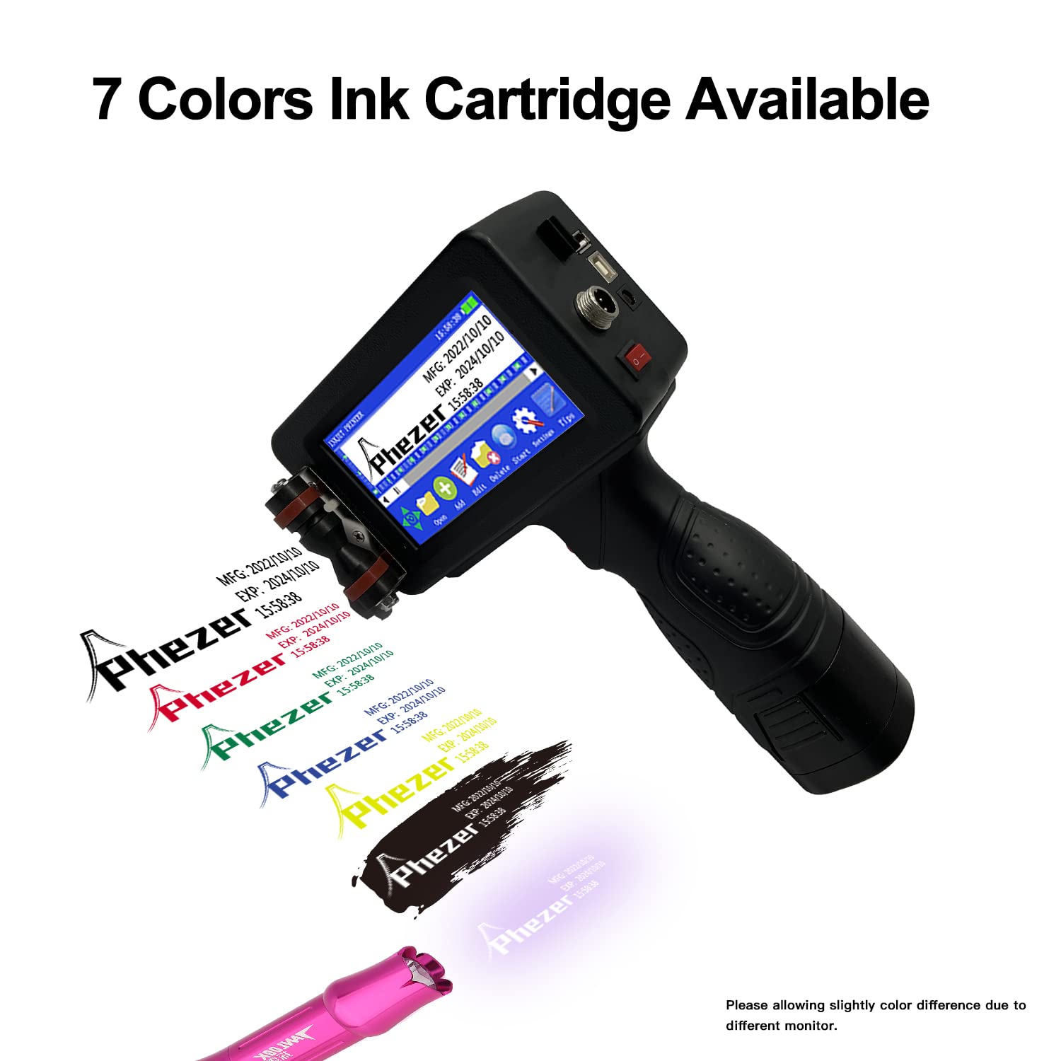 Phezer Portable P16-1 Handheld Inkjet Printer, Printing Height (0.08-1 Inch) with 4.3