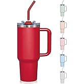 COKTIK 40 oz Tumbler With Handle and Straw, Insulated Tumbler With Leakproof Lids, Stainless Steel|BPA-Free, Cold for 24 H (Red)