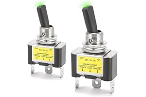 2-Pack Automotive Toggle Switch with Green Light ASW-07D-2, ON/Off SPST 30A 12V DC LED Illuminated Heavy Duty Lighted Rocker 