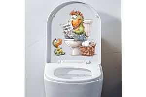 Iprokiu Funny Animal Toilet Seat Cover Decal Waterproof Cartoon Dog Cat Toilet Seat Lid Sticker Dinosaur Duck Washroom Bathro