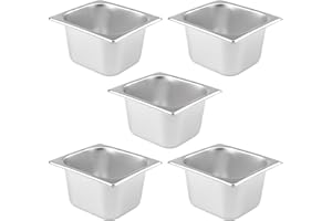 5 PCS 1/6 Size, 4 Inch Deep Stainless Steel Steam Table Pans, Anti-Jamming Steam Pan, Hotel and Restaurant Catering Food Pans by GENHAKON