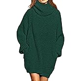 Pink Queen Women's Loose Turtleneck Oversize Long Pullover Sweater Dress