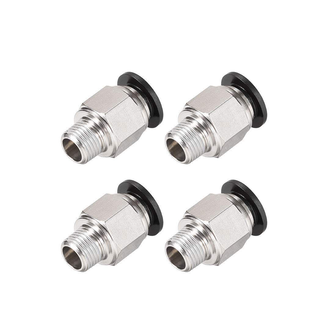 sourcing map Straight Pneumatic Push to Quick Connect Fittings 1/8NPT Male X 8mm Tube OD Silver Tone 4pcs