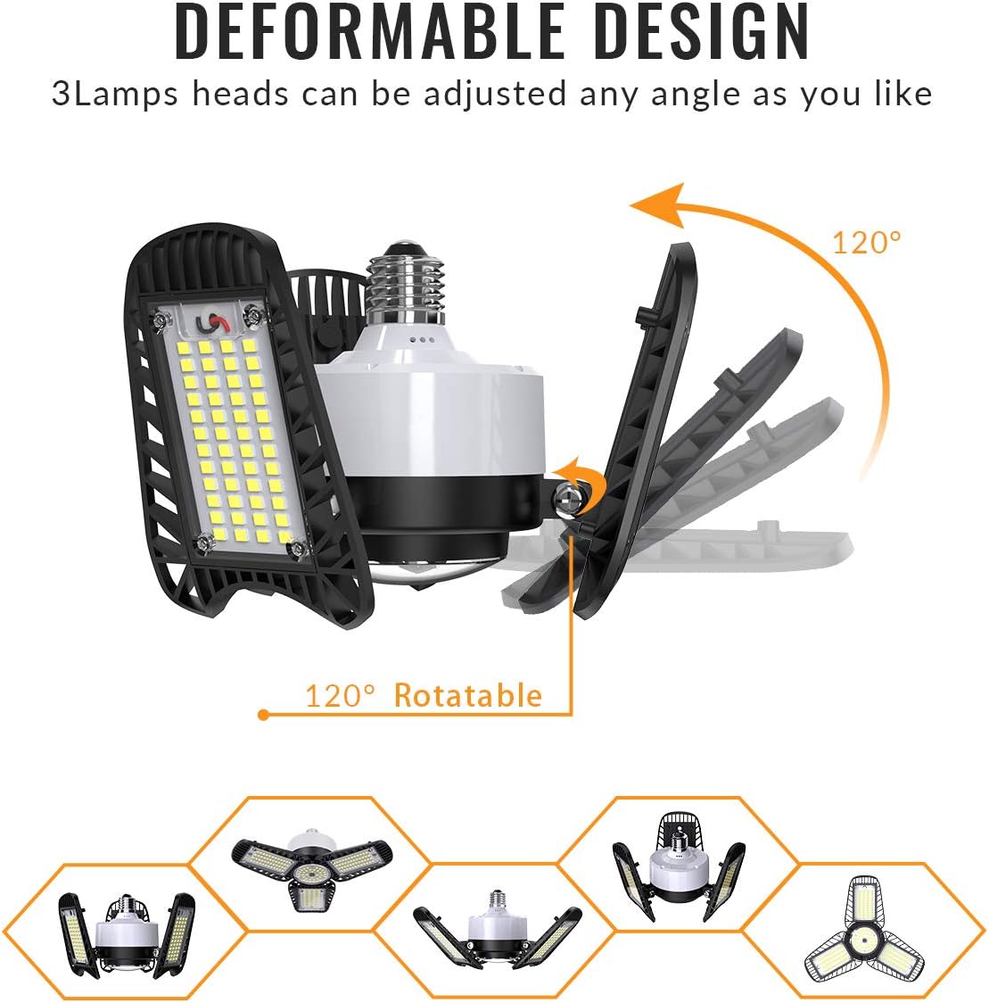 LED Garage Lights, 2-Pack 80W Garage Lights 9600LM 6000K E26 LED Garage Light Bulb, Deformable LED Garage Ceiling Lights with 3 Adjustable LED Panels Fits for Garage, Warehouse, Workshop and Basement. - - 