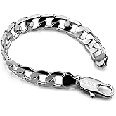 Dankadi Men Italy 925 Sterling Silver Bracelet 10MM-12MM Diamond Cut Cuban Link Chain 7 "7.5" 8 "8.5" 9 "9.5" 10" Fine Cuff Jewelry Gifts for Man Women (12MM Silver, 9 inch)