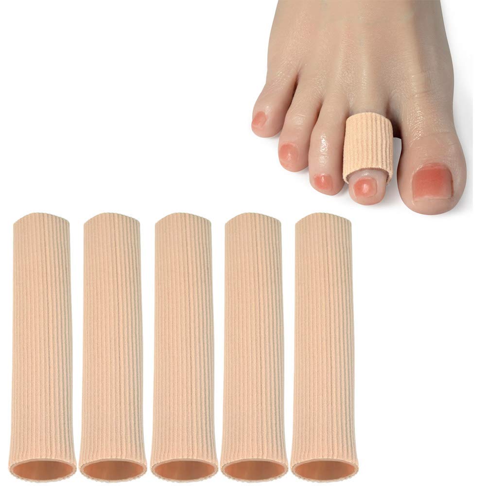 DYKOOK Cuttable Toe Tubes Sleeves 5 Pack, Made of Elastic Fabric Lined with Silicone Gel. Toe Sleeve Protectors Splints Relief Toes Pressure