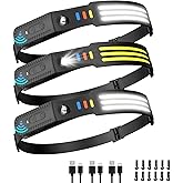 Lsnisni Headlamp Rechargeable 3 Pack, 230° Wide Beam Head Lamp LED, Head Flashlight with Motion Sensor, 5 Mode Head Lights for Forehead, Waterproof Headlamps for Adults Hiking Camping Gear