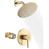 sumerain Brushed Gold Shower Faucet Set with 8 Inches Stainless Steel Rain Shower Head, Solid Brass Rough In Valve