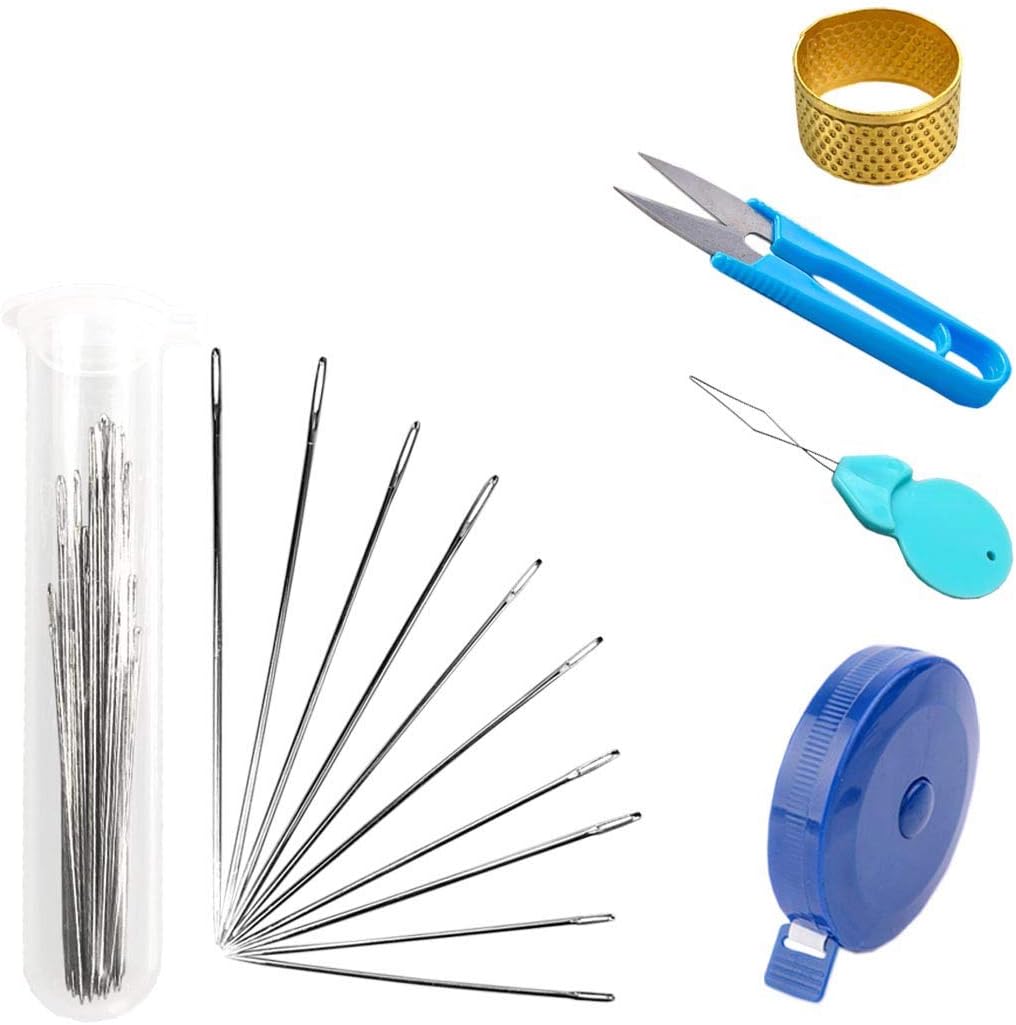 30 Piece Hand Sewing Repairs Set DIY Supplies, Including Needles, Push Button Tape Ruler, Sewing Scissors, Thimble, Needles Storage Tubes