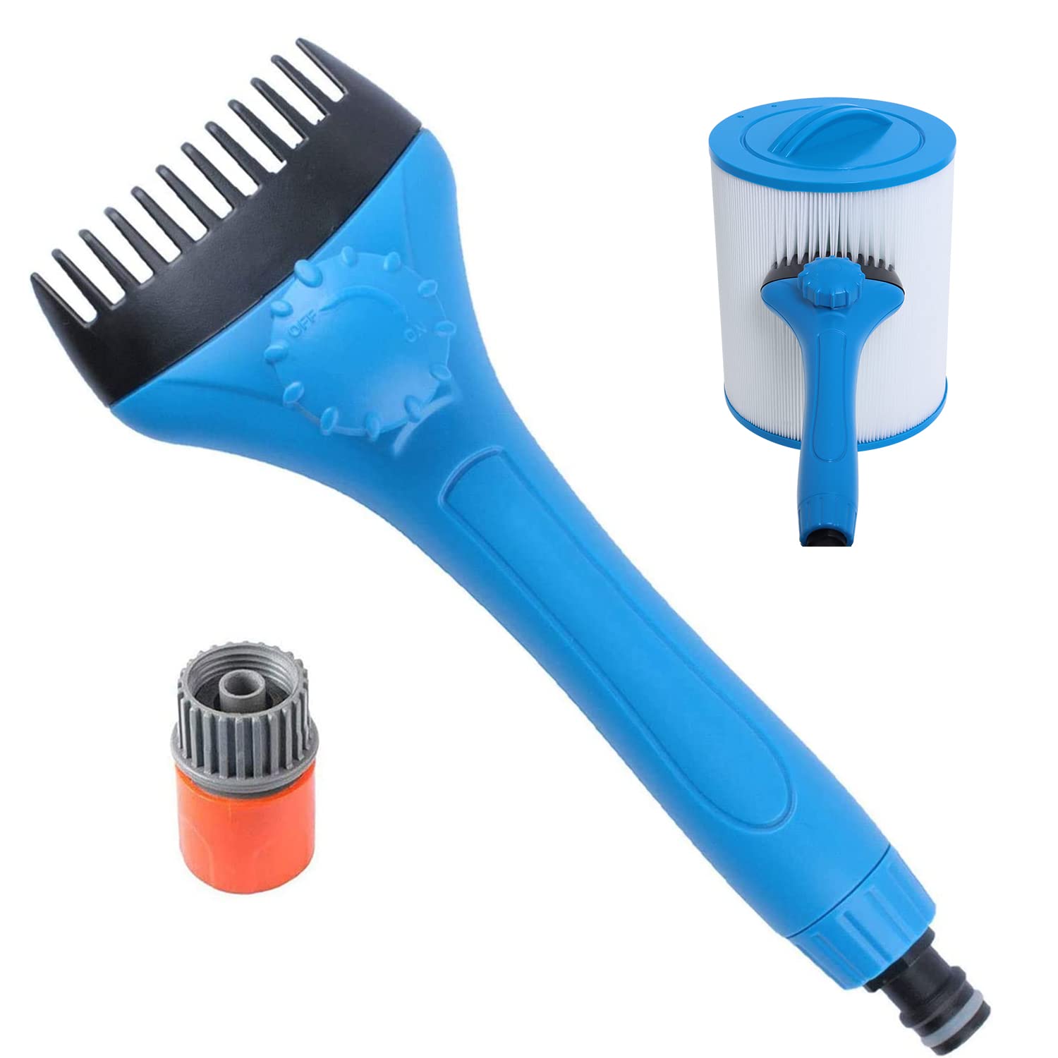 Poweka Swimming Pool Filter Cartridge Cleaner Tool, Spa & Hot Tub Filter Cartridge Cleaning Tool with Adapter - Removes Dirt/Debris from Pool Filters