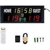 LUCKY TIME LED Electronic Scoreboard with Remote,Wall-Mount &amp; Tabletop | 13 digits Score Keeper, 5-Level Brightness,9-game memory for Basketball, Football, Volleyball, Cornhole and Backyard Games