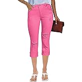 luvamia Capri Jeans for Women Stretch High Waisted Distressed Denim Capris Ripped Skinny Cropped Pants