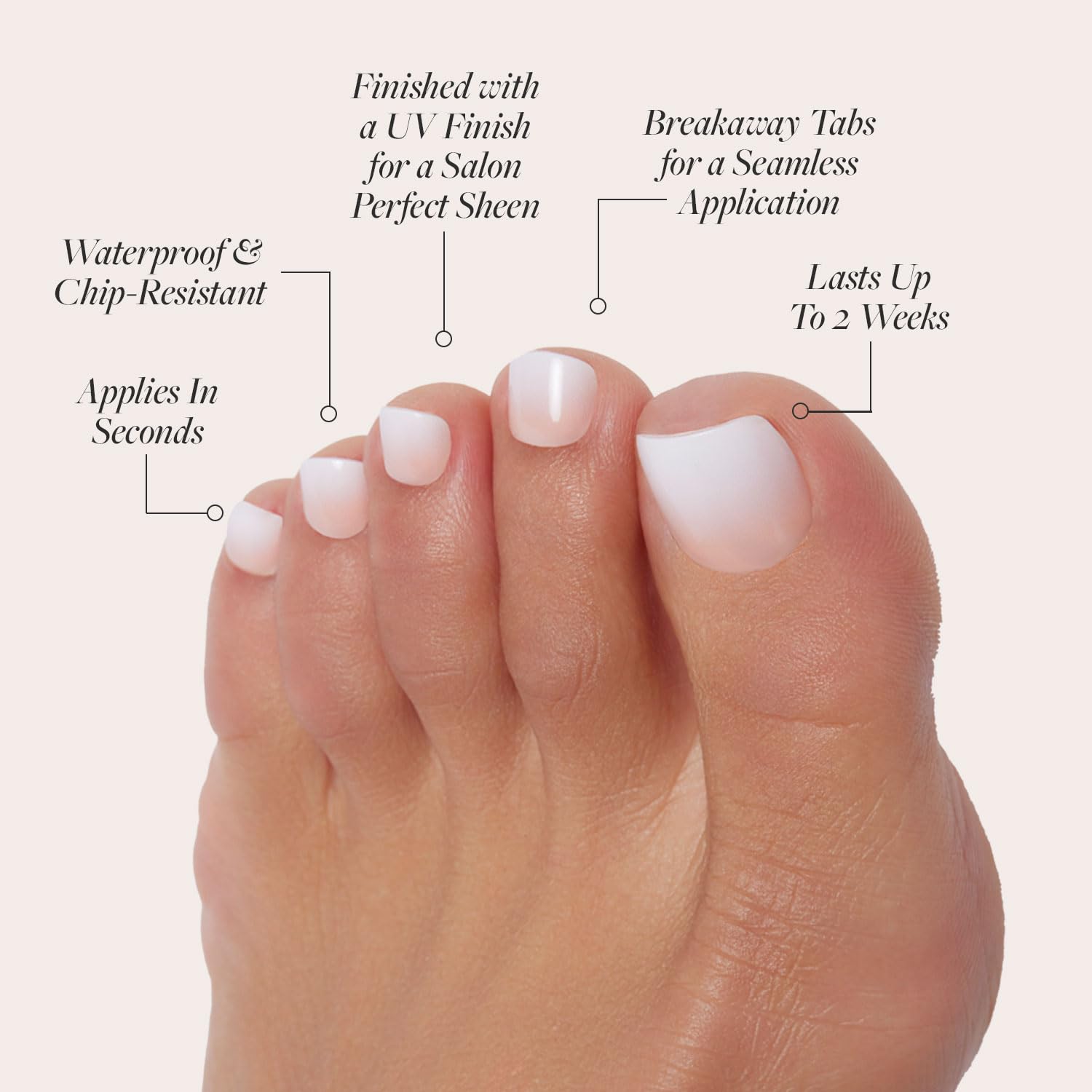 Glamnetic Press On Toenails - Creamer | Neutral Nude and White Ombre Fake Toe Nails with a Glossy Finish | 16 Sizes - 32 Toe Nail Kit with Glue - Image 3