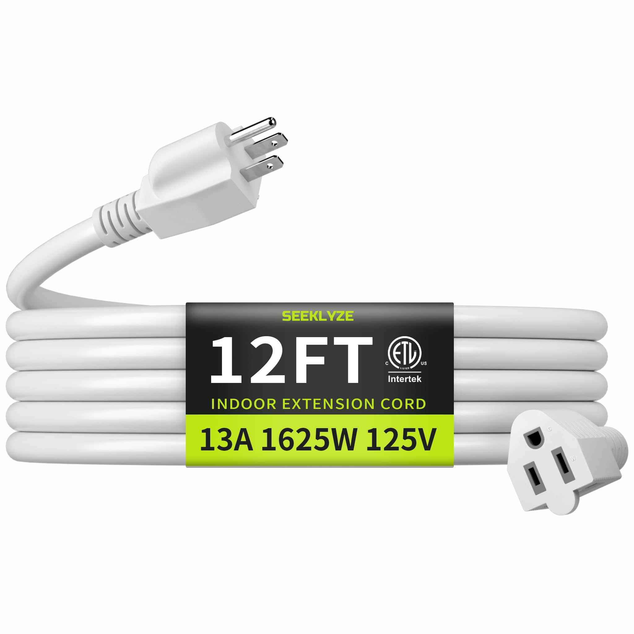 Photo 1 of 16/3 White Extension Cord 12 FT, Indoor Extension Cord for Laptops, Coffee Makers, Office Home Appliances, 3 Prong Resistant Cable Flexible, 13A 125V 1625W ETL Listed