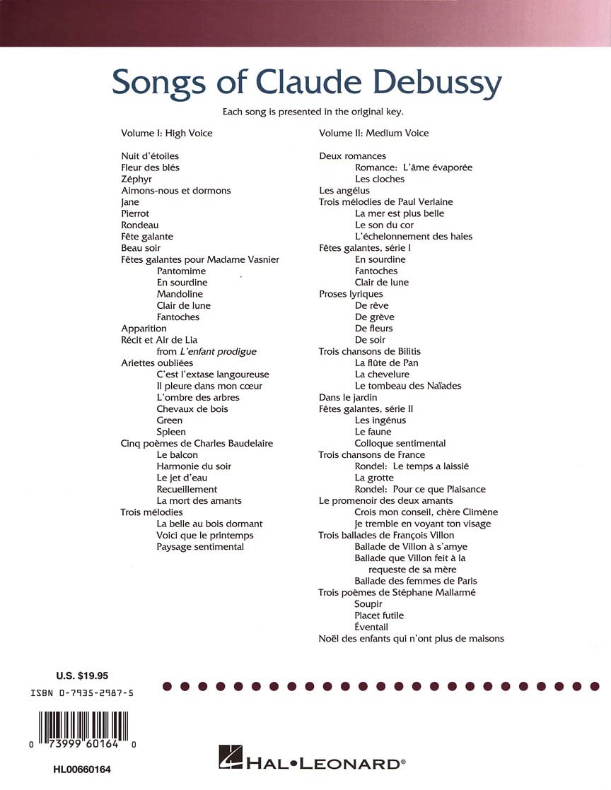 Songs of Claude Debussy: The Vocal Library: 1 (Schirmer's Library of Musical Classics): A Critical Edition by James R. Briscoe