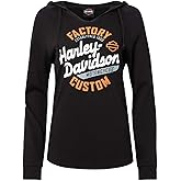 Harley-Davidson Women's Compel Raw-Edge High-Low Pullover Hoodie, Black