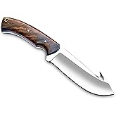WARIVO KNIFE Handmade D2 Steel Gut Hook Knife – Full Tang Fixed Blade With Wood Handle & Leather Sheath – Razor Sharp Skinning Knife For Hunting, Camping & Survival
