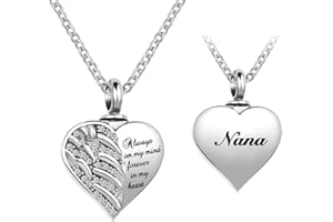 LuxglitterLin Guardian Angel Wings Cremation Jewelry for Ashes Heart Crystal Urn Necklaces for Ashes Memorial Keepsake Necklace Always on Mind Forever in My Heart