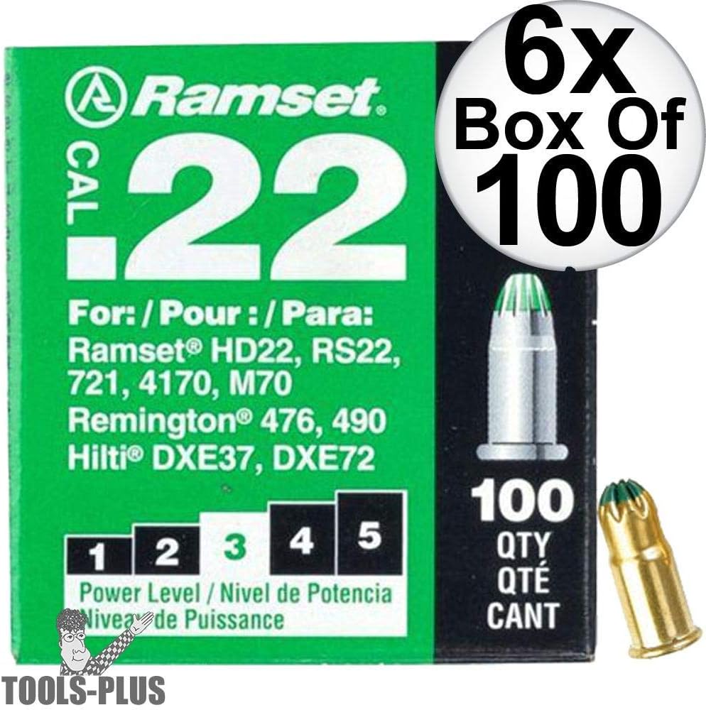 Ramset 32CW Boxes of 100#3"Green" 22 cal Single Shot Loads 6-Pack