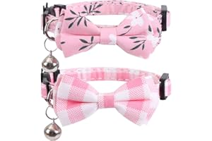 Lamphyface 2 Pack/Set Cat Collar Breakaway with Cute Bow Tie and Bell Plaid Flower for Kitty Adjustable Safety