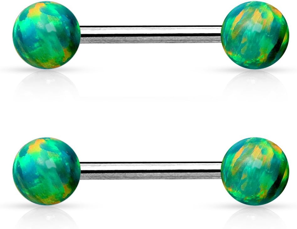 Dynamique 14G Internally Threaded Synthetic Opal Balls 316L Stainless Steel Nipple Bar