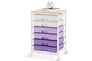 SYKIARIOL Rolling Cart with Drawers,Utility Cart with 6 Drawers,Rolling Storage Cart with Drawers and Wooden Tabletop & Lockable Wheel,Purple