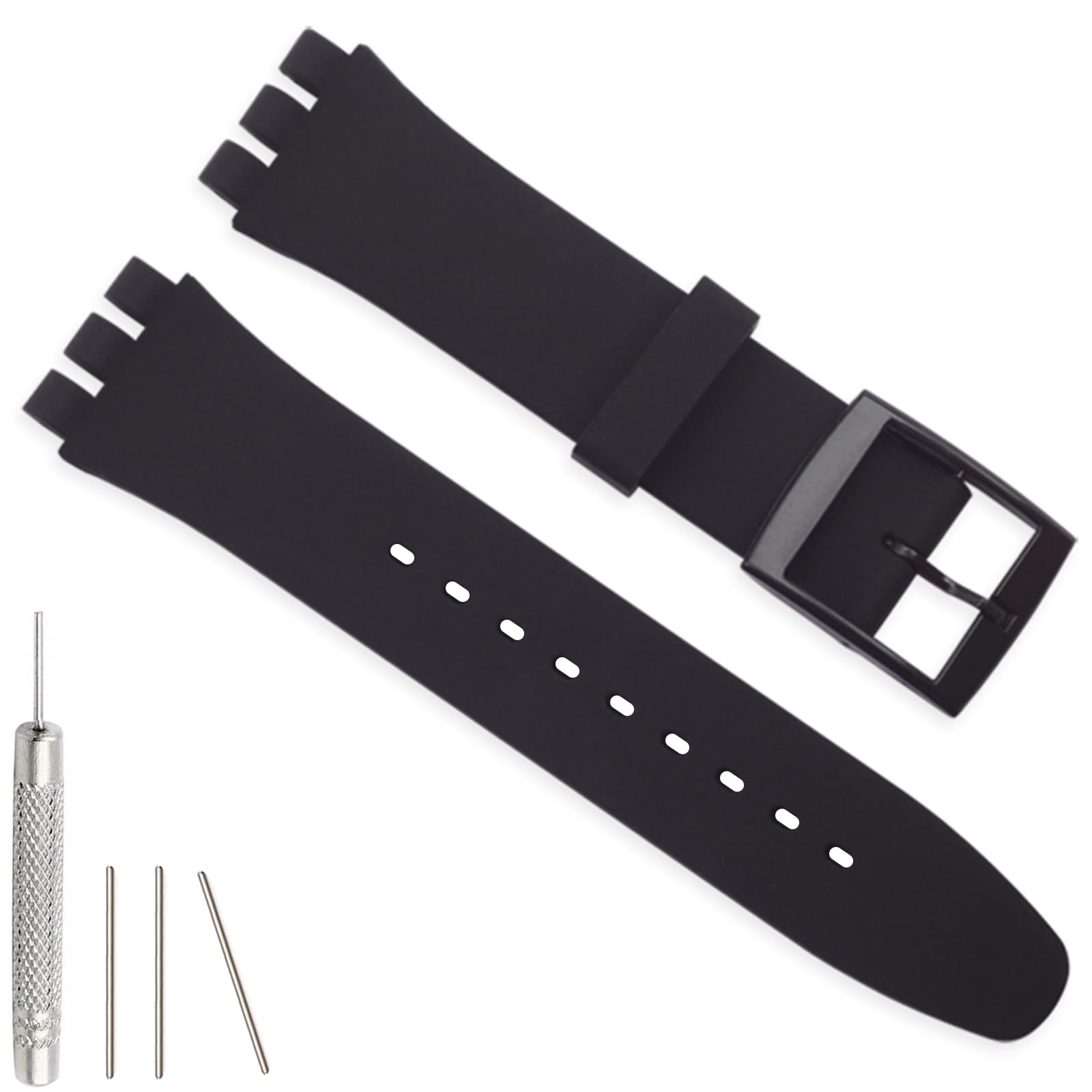 Photo 1 of Hijiawee Silicone Band for Swatch 17mm 19mm 20mm, Replacement Waterproof Wristband Watch Strap for Swatch 20mm/19mm/17mm for Women Men (17mm, Black)