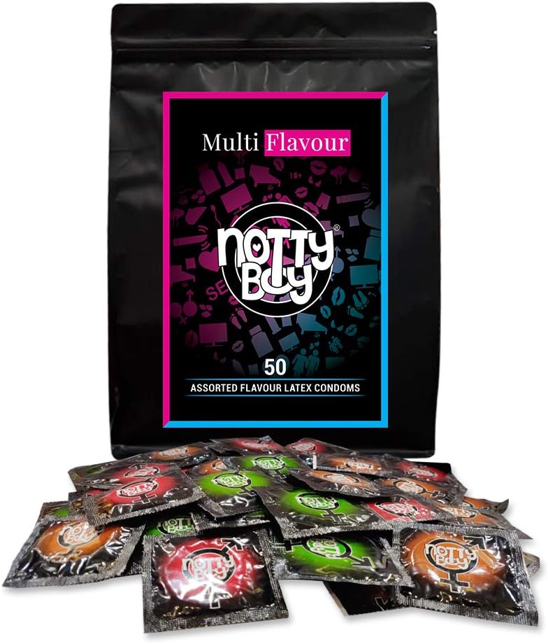NottyBoy Assorted Fruit Flavour Condoms - Pack of 50 | Strawberry, Chocolate & Green Apple