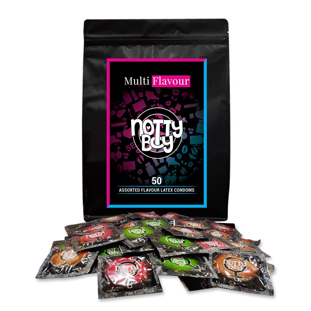 NottyBoy Assorted Fruit Flavour Condoms - Pack of 50 | Strawberry, Chocolate & Green Apple