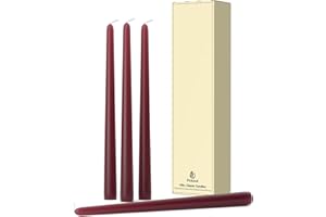 Pickood 10-Inch Tall Dripless Taper Candles Set of 4 - Burgundy Tapered Candles, Perfect for Wedding,Dinner - Smokeless, Unscented, Long Burning - Hand Poured, Colored Tall Candlesticks - Borgoña