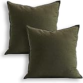 Jeanerlor 18"x18" Solid Cotton Linen Decoration Green Throw Pillow Case with Zipper Cushion Case Pillow Cover Decorative Pillowcase for Chair/Bed/Couch, (45 x 45cm),2 Packs, Olive Green