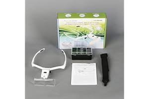 Head Mounted Magnifier, Adjustable LED Light 5X Magnifying Glasses with U Shape Notch for Reading Craft Jewelry Repair, Stain