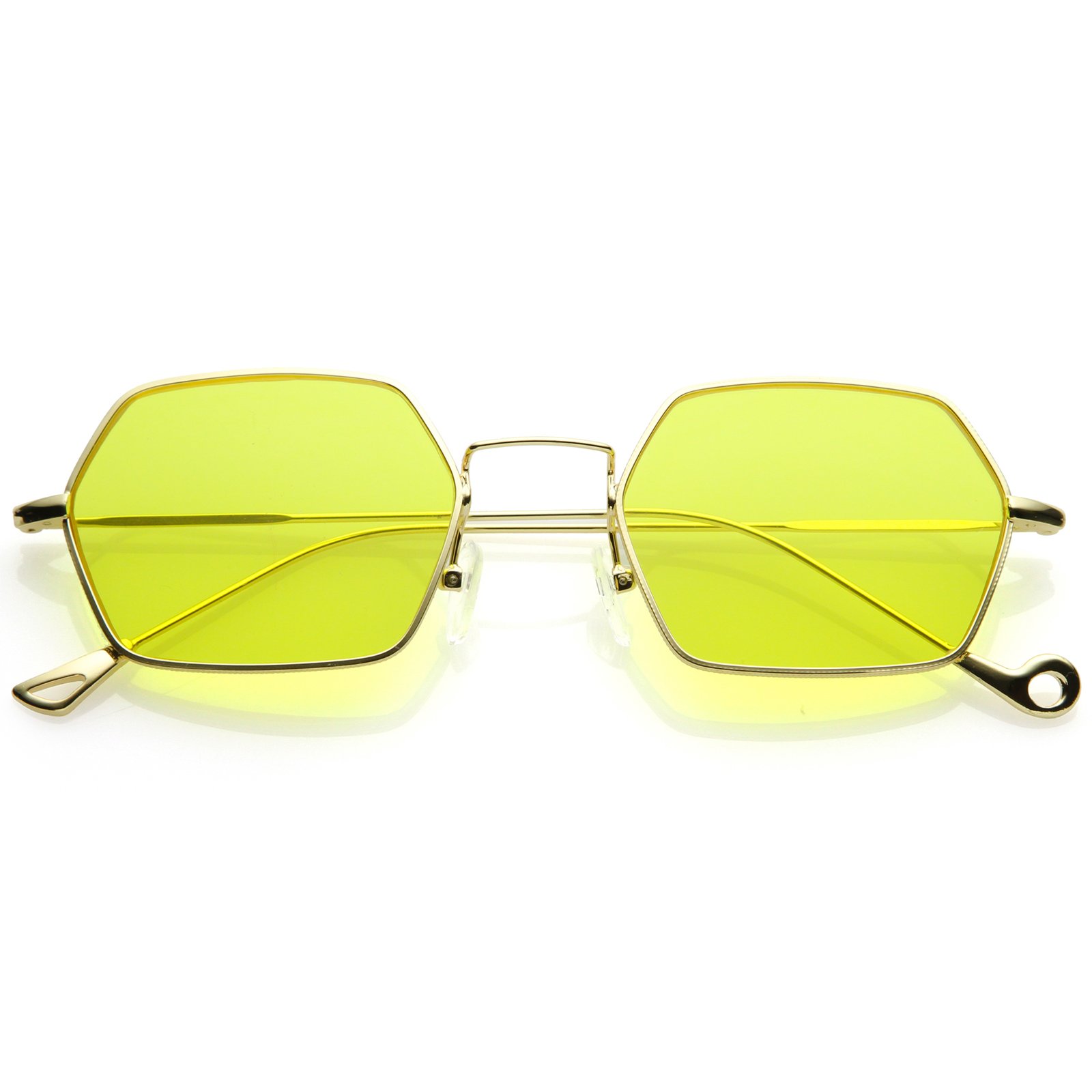 Small Metal Ultra Slim Arms Colored Flat Lens Hexagon Sunglasses 51mm