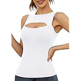 Afibi Womens Cutout Front Tops Sleeveless Shirts Ribbed Tanks Slim Fitted Y2K Sexy Basic Tee Shirt