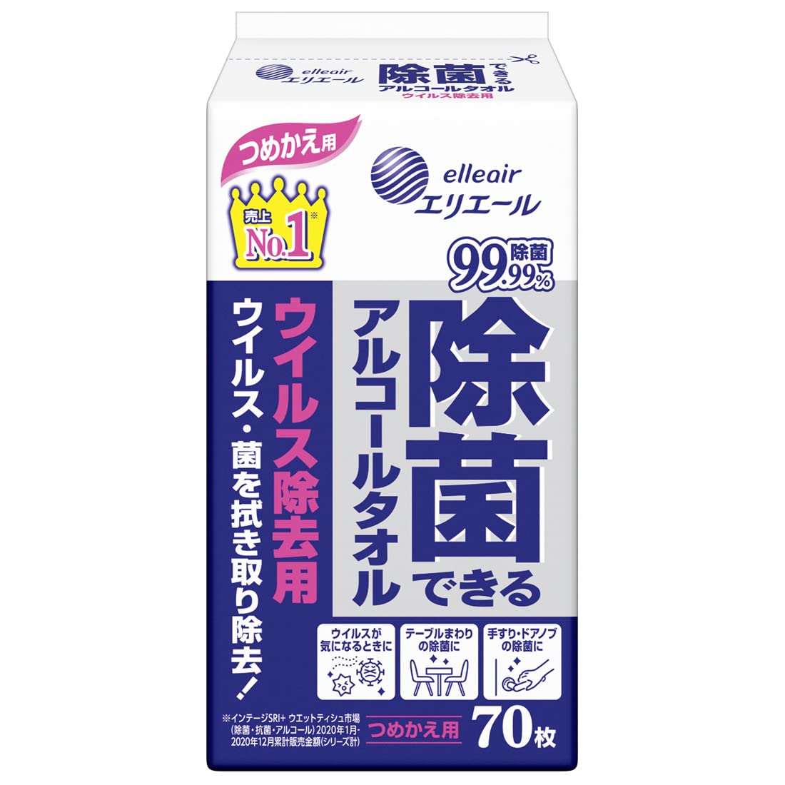 エリエール ウエットティシュー 除菌できるアルコールタオル ウィルス除去用詰替 70枚商品画像