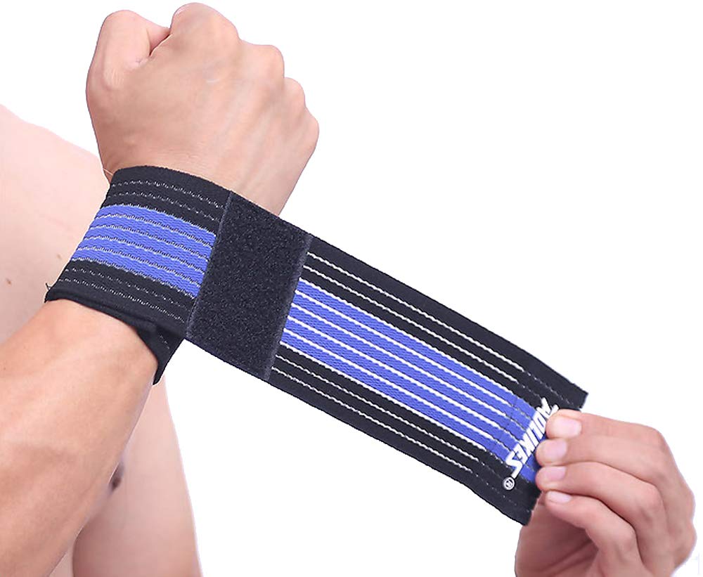 1 pairs Wrist Wraps Weight Lifting Training Gym Straps Support Grip Gloves (Black&Blue)