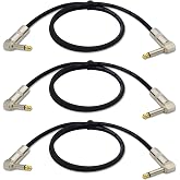 Czyuntuo Guitar Cable 3 ft Instrument Cable 1/4 Inch Right Angle Guitar Patch Cables AMP Cord for Electric Guitar,Bass Keyboard,Pro Audio Black,Pack of 3