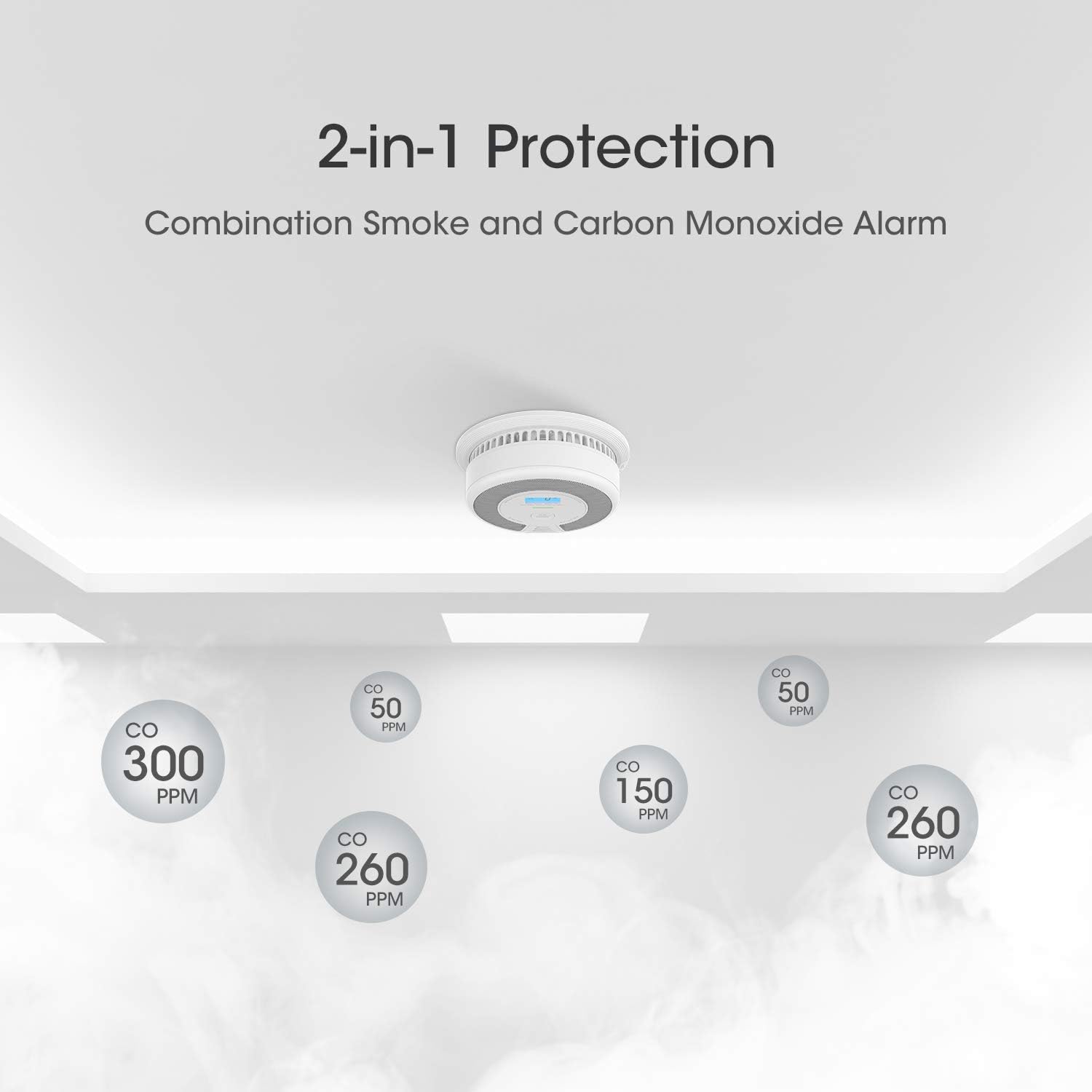 X-Sense 10-Year Battery (Not Hardwired) Combination Smoke & Carbon Monoxide Alarm Detector with LCD Display, Compliant with UL 217 & UL 2034 Standards, SC07 - - 