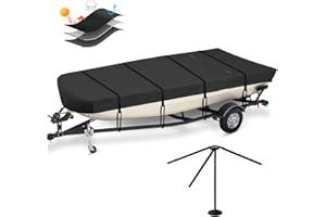 SILIVN Upgraded Waterproof Jon Boat Cover with Adjustable Support System, Heavy Duty All Weather Protection Boat Cover Fits 14-16ft Jon Boat Beam Width up to 75 inch (Black)