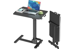 JYLH JOYSEEKER Foldable Mobile Standing Desk, 27 Inch Small Rolling Laptop Cart Height Adjustment, 90° Tiltable Bedside Table, No Assembly Needed Portable Computer Workstation, Black