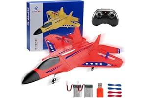 ANTSIR RC Plane F22 RC Airplane, 2. 4GHz Remote Control Airplane with Gyro Stabilizer/LED Light/2 Rechargeable Batteries Easy to Fly RC Glider Jet Toy for Kids Boys Adults Beginners (Red)