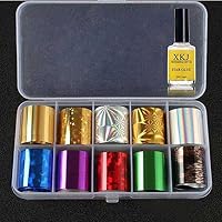 Matoen 1Set Nail Art Sticker Transfer Foil 10 Colors Sticker for Nail Tip Decoration & Nail Star Glue Set (A)