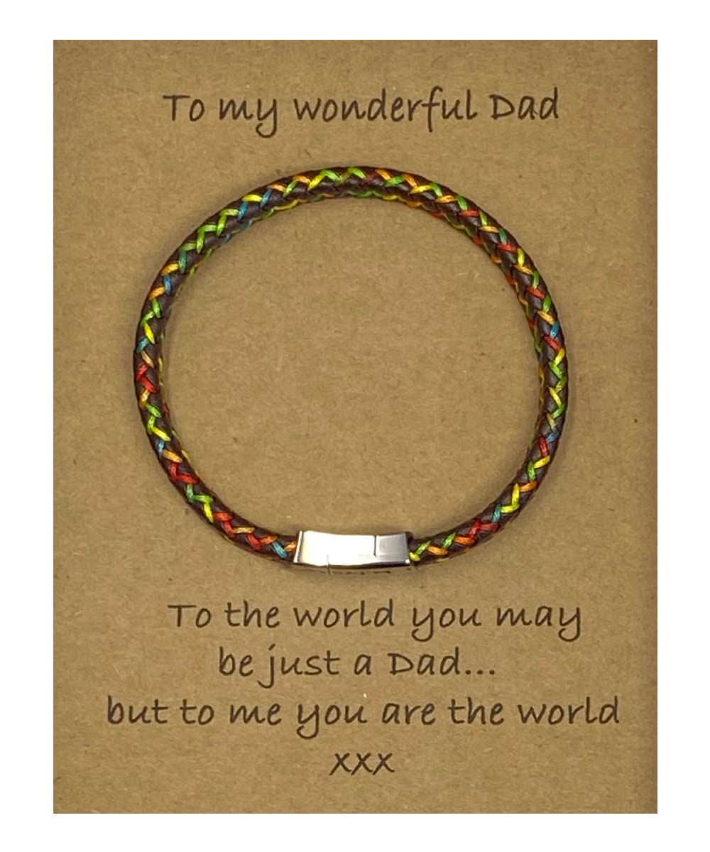 Strictly Gifts Gift for Dad Men's Leather Plaited And Cotton Braid Multicoloured Bracelet with Gift Box and Message Card