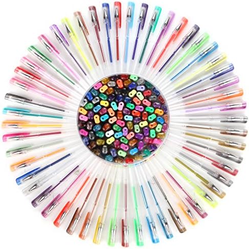 Gel Pen Set For Easy Coloring - Best Pack with 100 Pens &amp; 60% More Ink in Milky Glitter Neon Metallic &amp; Rainbow Style - Perfect for Your Adult Coloring Books - Safe for Kids Non - Toxic &amp; Acid Free