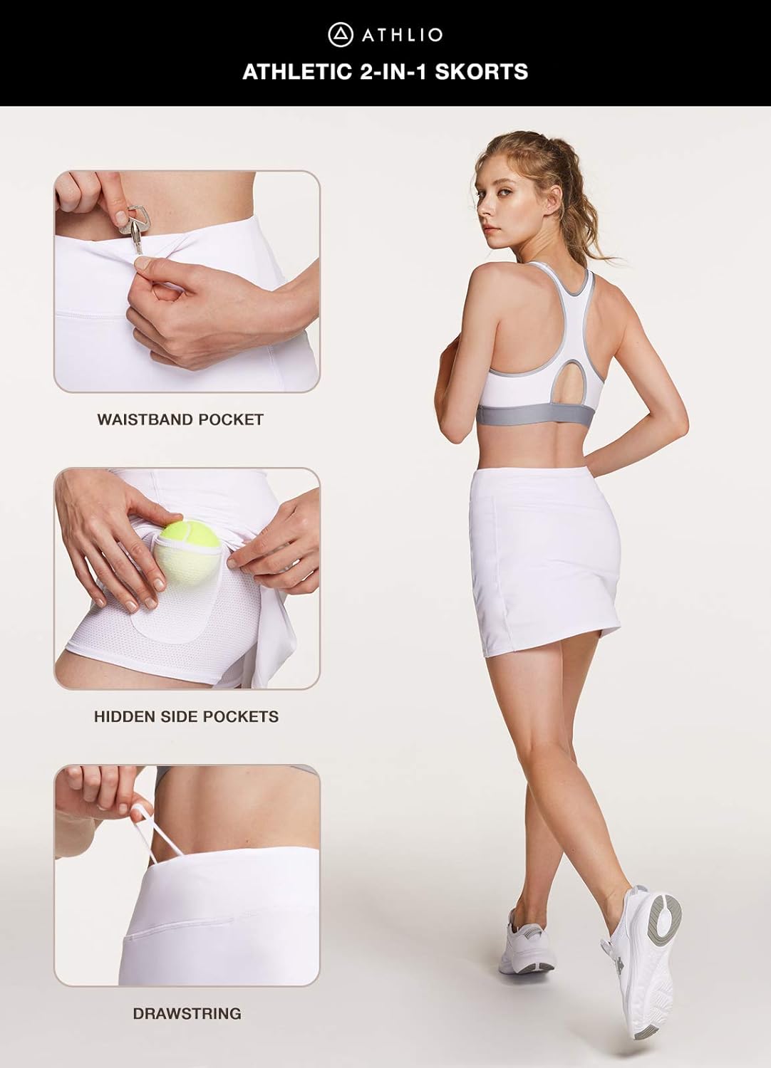 ATHLIO 1 or 2 Pack Women's Athletic Skorts Active Tennis Skirts, Workout Golf Skirt with Pockets Built-in Shorts: Sports & Outdoors